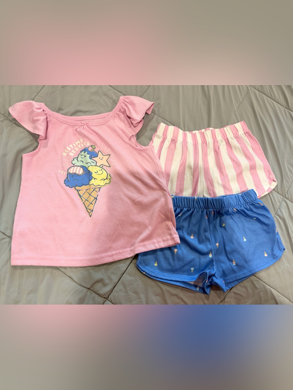 Carter's Pink Ice Cream Graphic Short Pajama Set with Blue and Pink Shorts